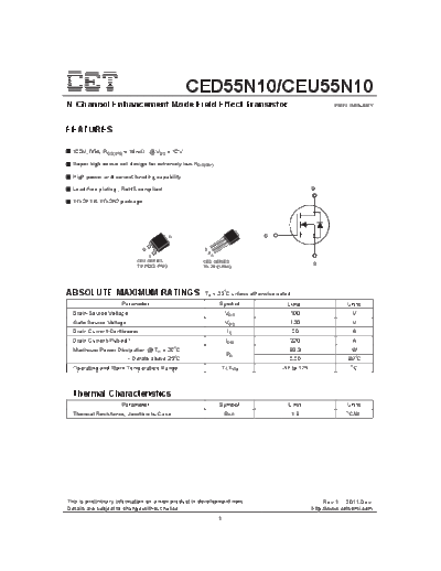 CET ceu55n10 ced55n10  . Electronic Components Datasheets Active components Transistors CET ceu55n10_ced55n10.pdf