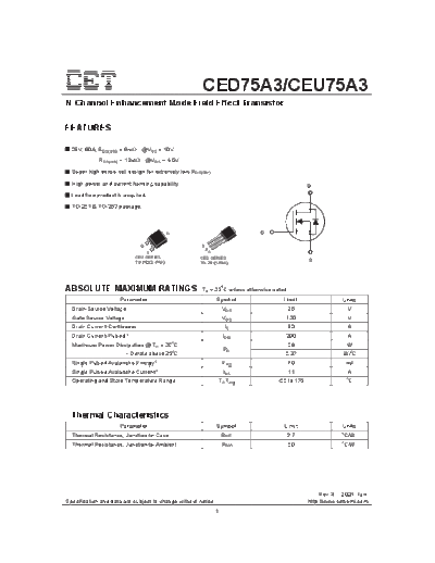 CET ceu75a3 ced75a3  . Electronic Components Datasheets Active components Transistors CET ceu75a3_ced75a3.pdf