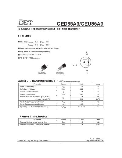 CET ceu85a3 ced85a3  . Electronic Components Datasheets Active components Transistors CET ceu85a3_ced85a3.pdf