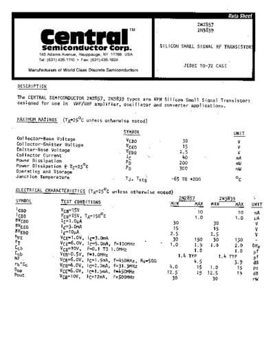 Central 2n2857 2n3839  . Electronic Components Datasheets Active components Transistors Central 2n2857_2n3839.pdf