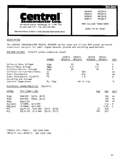 Central 2n3414 2n3415 2n3416 2n3417 mps3414 mps3415 mps3416 mps3417  . Electronic Components Datasheets Active components Transistors Central 2n3414_2n3415_2n3416_2n3417_mps3414_mps3415_mps3416_mps3417.pdf