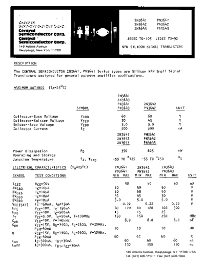 Central 2n3641 2n3642 2n3643 pn3641 pn3642 pn3643  . Electronic Components Datasheets Active components Transistors Central 2n3641_2n3642_2n3643_pn3641_pn3642_pn3643.pdf