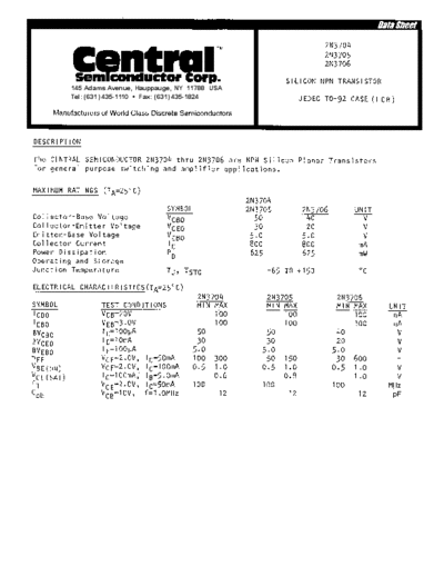 Central 2n3704 2n3705 2n3706  . Electronic Components Datasheets Active components Transistors Central 2n3704_2n3705_2n3706.pdf