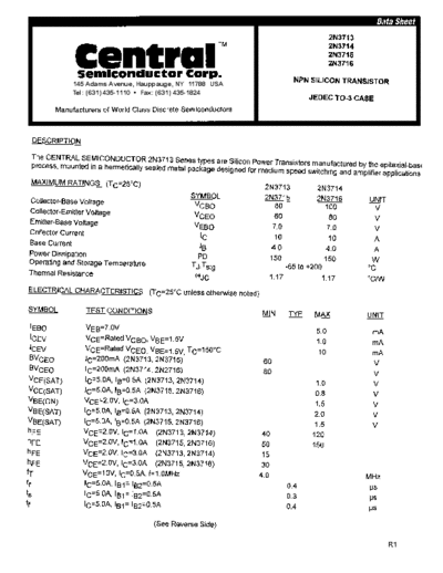 Central 2n3713 2n3714 2n3715 2n3716  . Electronic Components Datasheets Active components Transistors Central 2n3713_2n3714_2n3715_2n3716.pdf