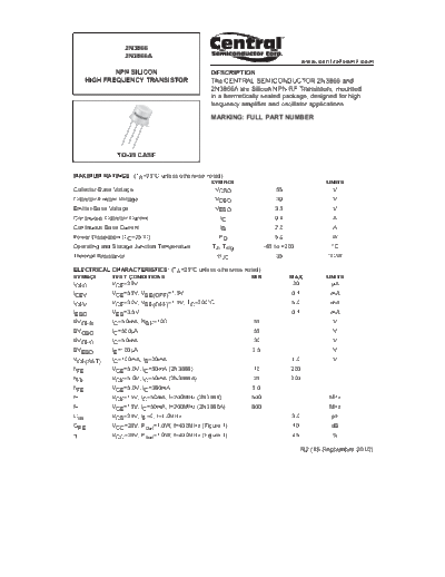 Central 2n3866 series  . Electronic Components Datasheets Active components Transistors Central 2n3866_series.pdf