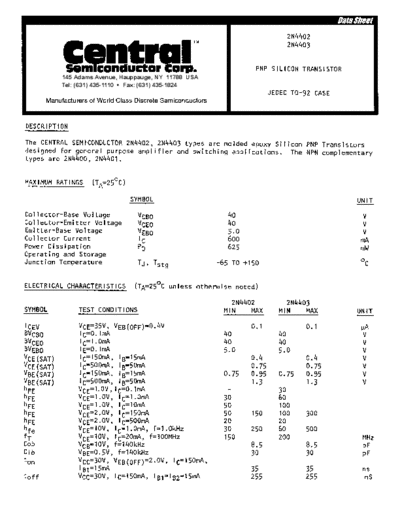 Central 2n4402 2n4403  . Electronic Components Datasheets Active components Transistors Central 2n4402_2n4403.pdf