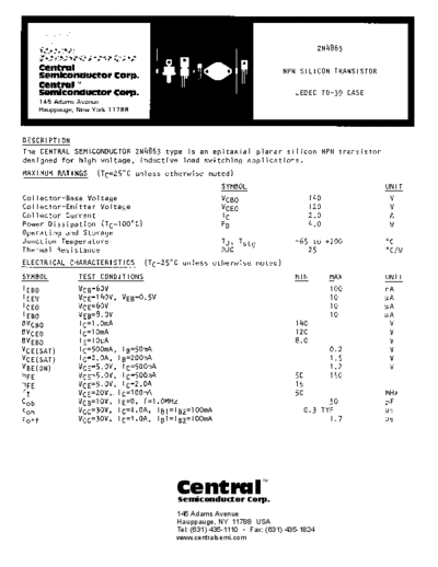 Central 2n4863  . Electronic Components Datasheets Active components Transistors Central 2n4863.pdf