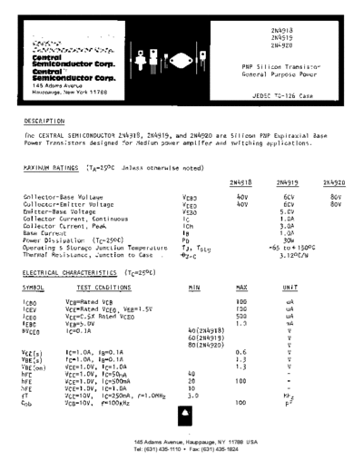 Central 2n4918 2n4919 2n4920 2  . Electronic Components Datasheets Active components Transistors Central 2n4918_2n4919_2n4920_2.pdf