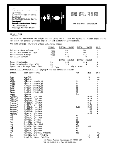 Central 2n4960 2n4961 2n4962 2n4963  . Electronic Components Datasheets Active components Transistors Central 2n4960_2n4961_2n4962_2n4963.pdf