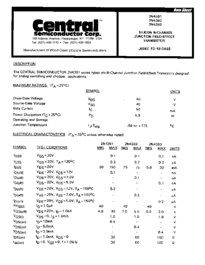 Central 2n4391 2n4392 2n4393  . Electronic Components Datasheets Active components Transistors Central 2n4391_2n4392_2n4393.pdf