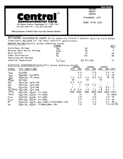 Central 2n5460 2n5461 2n5462  . Electronic Components Datasheets Active components Transistors Central 2n5460_2n5461_2n5462.pdf