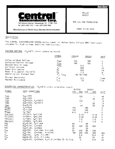 Central 2n5550 2n5551  . Electronic Components Datasheets Active components Transistors Central 2n5550_2n5551.pdf