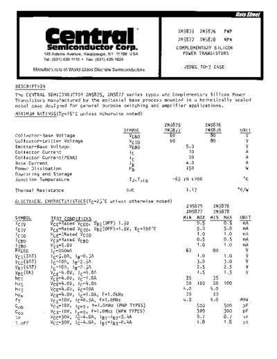 Central 2n5875 2n5876 2n5877 2n5878  . Electronic Components Datasheets Active components Transistors Central 2n5875_2n5876_2n5877_2n5878.pdf