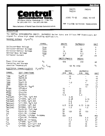 Central 2n5910 pn5910 2n5771  . Electronic Components Datasheets Active components Transistors Central 2n5910_pn5910_2n5771.pdf