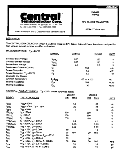 Central 2n5058 2n5059  . Electronic Components Datasheets Active components Transistors Central 2n5058_2n5059.pdf