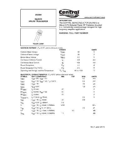 Central 2n5109  . Electronic Components Datasheets Active components Transistors Central 2n5109.pdf