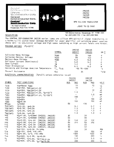 Central 2n5336 2n5337 2n5338 2n5339  . Electronic Components Datasheets Active components Transistors Central 2n5336_2n5337_2n5338_2n5339.pdf