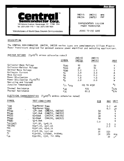 Central 2n6714 2n6715 2n6726 2n6727  . Electronic Components Datasheets Active components Transistors Central 2n6714_2n6715_2n6726_2n6727.pdf