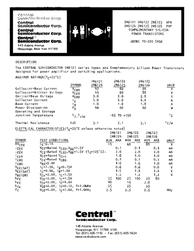 Central 2n6121 2n6122 2n6123 2n6124 2n6125 2n6126  . Electronic Components Datasheets Active components Transistors Central 2n6121_2n6122_2n6123_2n6124_2n6125_2n6126.pdf