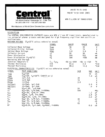 Central 2n918 pn918  . Electronic Components Datasheets Active components Transistors Central 2n918_pn918.pdf