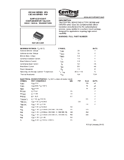 Central cbcx68 cbcx69  . Electronic Components Datasheets Active components Transistors Central cbcx68_cbcx69.pdf