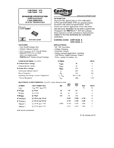 Central cmbt3904e cmbt3906e  . Electronic Components Datasheets Active components Transistors Central cmbt3904e_cmbt3906e.pdf