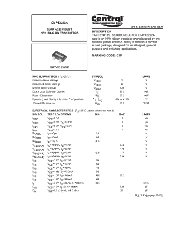 Central cmpt2222a  . Electronic Components Datasheets Active components Transistors Central cmpt2222a.pdf