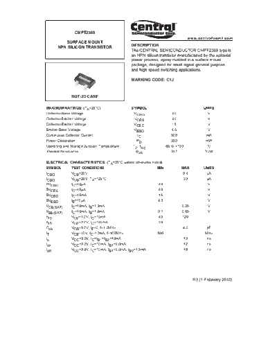 Central cmpt2369  . Electronic Components Datasheets Active components Transistors Central cmpt2369.pdf