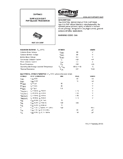 Central cmpt4033  . Electronic Components Datasheets Active components Transistors Central cmpt4033.pdf