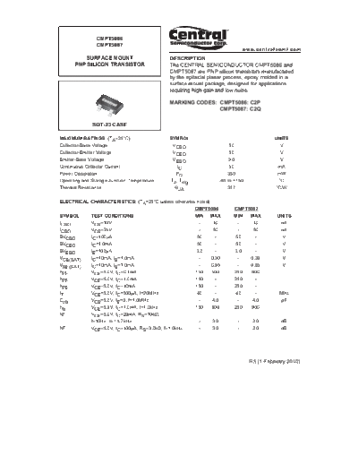 Central cmpt5086 cmpt5087  . Electronic Components Datasheets Active components Transistors Central cmpt5086_cmpt5087.pdf