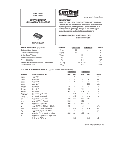 Central cmpt5088 cmpt5089  . Electronic Components Datasheets Active components Transistors Central cmpt5088_cmpt5089.pdf