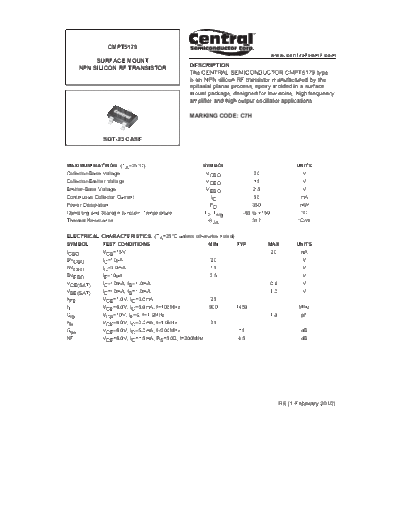 Central cmpt5179  . Electronic Components Datasheets Active components Transistors Central cmpt5179.pdf