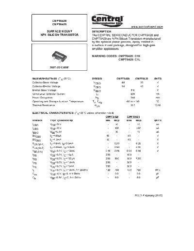 Central cmpt6428 cmpt6429  . Electronic Components Datasheets Active components Transistors Central cmpt6428_cmpt6429.pdf