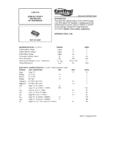 Central cmpt918  . Electronic Components Datasheets Active components Transistors Central cmpt918.pdf