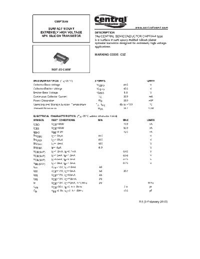 Central cmpta44  . Electronic Components Datasheets Active components Transistors Central cmpta44.pdf