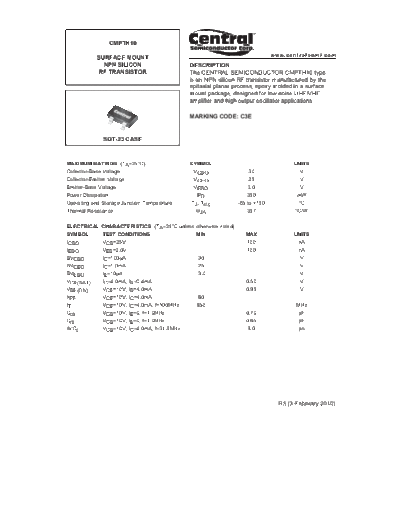 Central cmpth10  . Electronic Components Datasheets Active components Transistors Central cmpth10.pdf