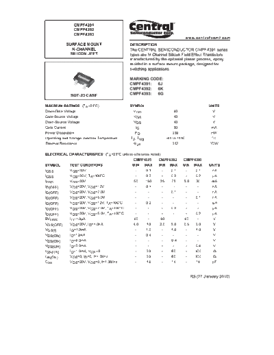 Central cmpf4391 cmpf4392 cmpf4393  . Electronic Components Datasheets Active components Transistors Central cmpf4391_cmpf4392_cmpf4393.pdf