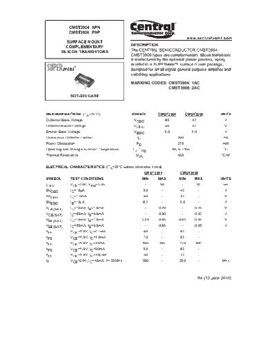 Central cmst3904 cmst3906  . Electronic Components Datasheets Active components Transistors Central cmst3904_cmst3906.pdf