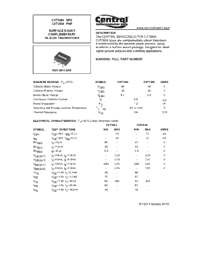 . Electronic Components Datasheets cxt3904 cxt3906  . Electronic Components Datasheets Active components Transistors Central cxt3904_cxt3906.pdf