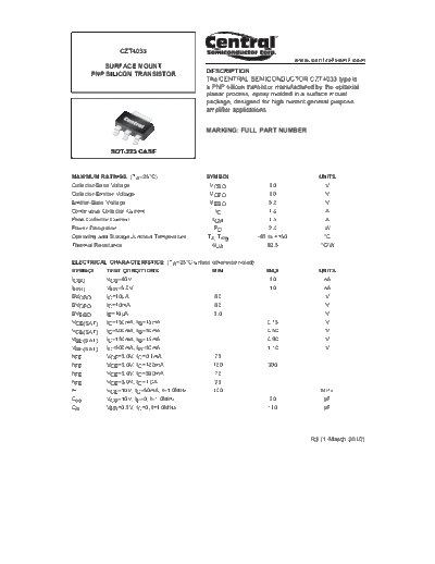 Central czt4033  . Electronic Components Datasheets Active components Transistors Central czt4033.pdf