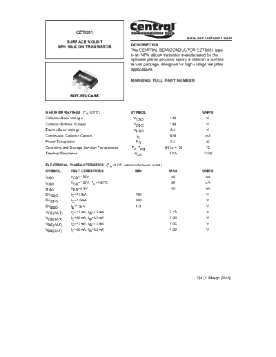 Central czt5551  . Electronic Components Datasheets Active components Transistors Central czt5551.pdf