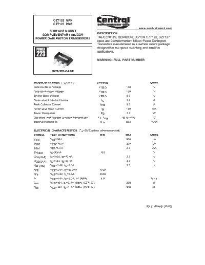 Central czt122 czt127  . Electronic Components Datasheets Active components Transistors Central czt122_czt127.pdf