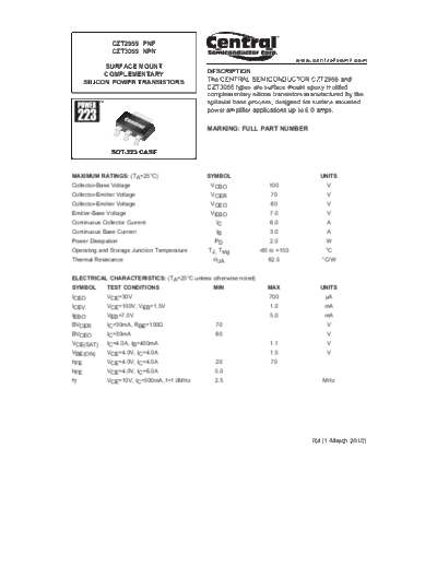 Central czt2955 czt3055  . Electronic Components Datasheets Active components Transistors Central czt2955_czt3055.pdf