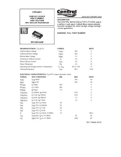 Central czta44hc  . Electronic Components Datasheets Active components Transistors Central czta44hc.pdf