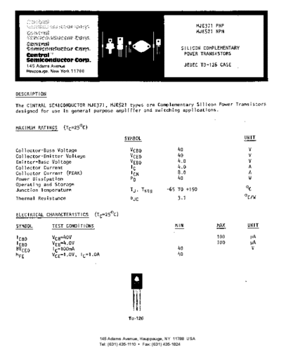 Central mje371 mje521  . Electronic Components Datasheets Active components Transistors Central mje371_mje521.pdf