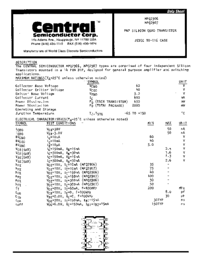 Central mpq2906 mpq2907  . Electronic Components Datasheets Active components Transistors Central mpq2906_mpq2907.pdf