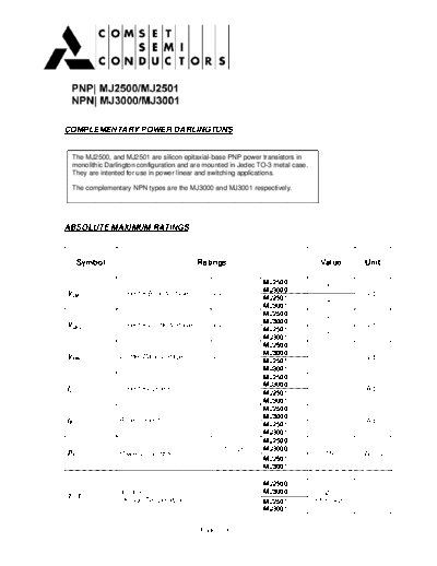 Cpmset mj2500-mj2501-mj3000-mj3001  . Electronic Components Datasheets Active components Transistors Cpmset mj2500-mj2501-mj3000-mj3001.pdf