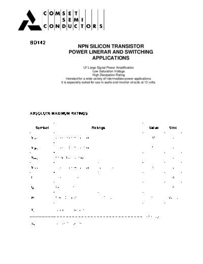 Cpmset bd142  . Electronic Components Datasheets Active components Transistors Cpmset bd142.pdf