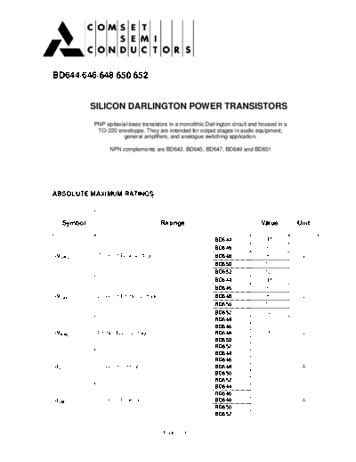 Cpmset bd644-bd646-bd648-bd650-bd652  . Electronic Components Datasheets Active components Transistors Cpmset bd644-bd646-bd648-bd650-bd652.pdf