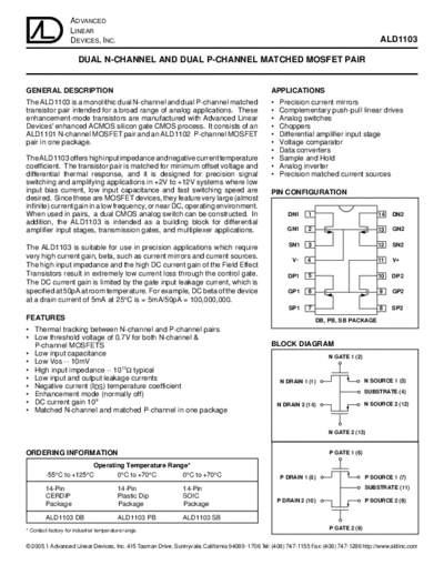 ALD ald1103  . Electronic Components Datasheets Active components Transistors ALD ald1103.pdf